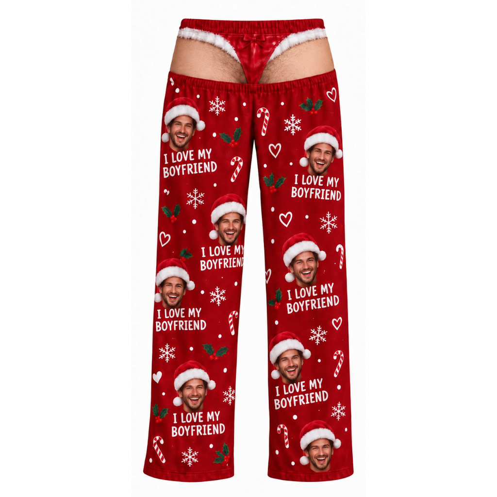 Men Novelty Cutout Pajama Pants Red Christmas Holiday Lounge Trousers