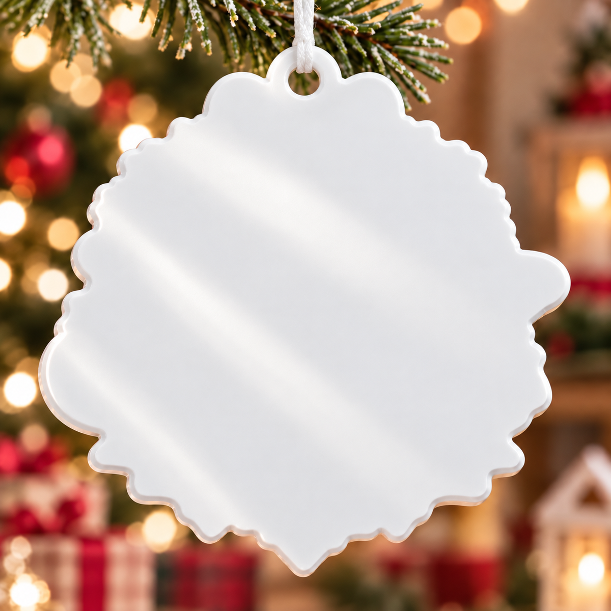 Christmas Joy Tree Hanging Frame Medallion with Red Ribbon Bow and Holly - 3D Relief Ornament