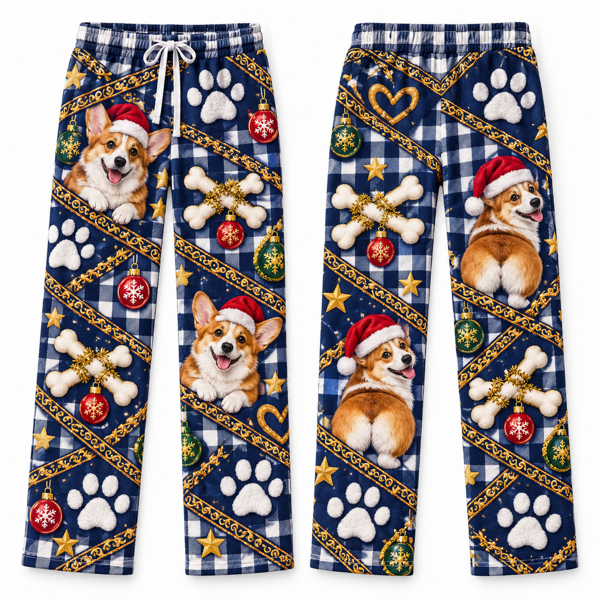 Mens Dog Christmas Pajama Pants Plaid Holiday Lounge Bottoms