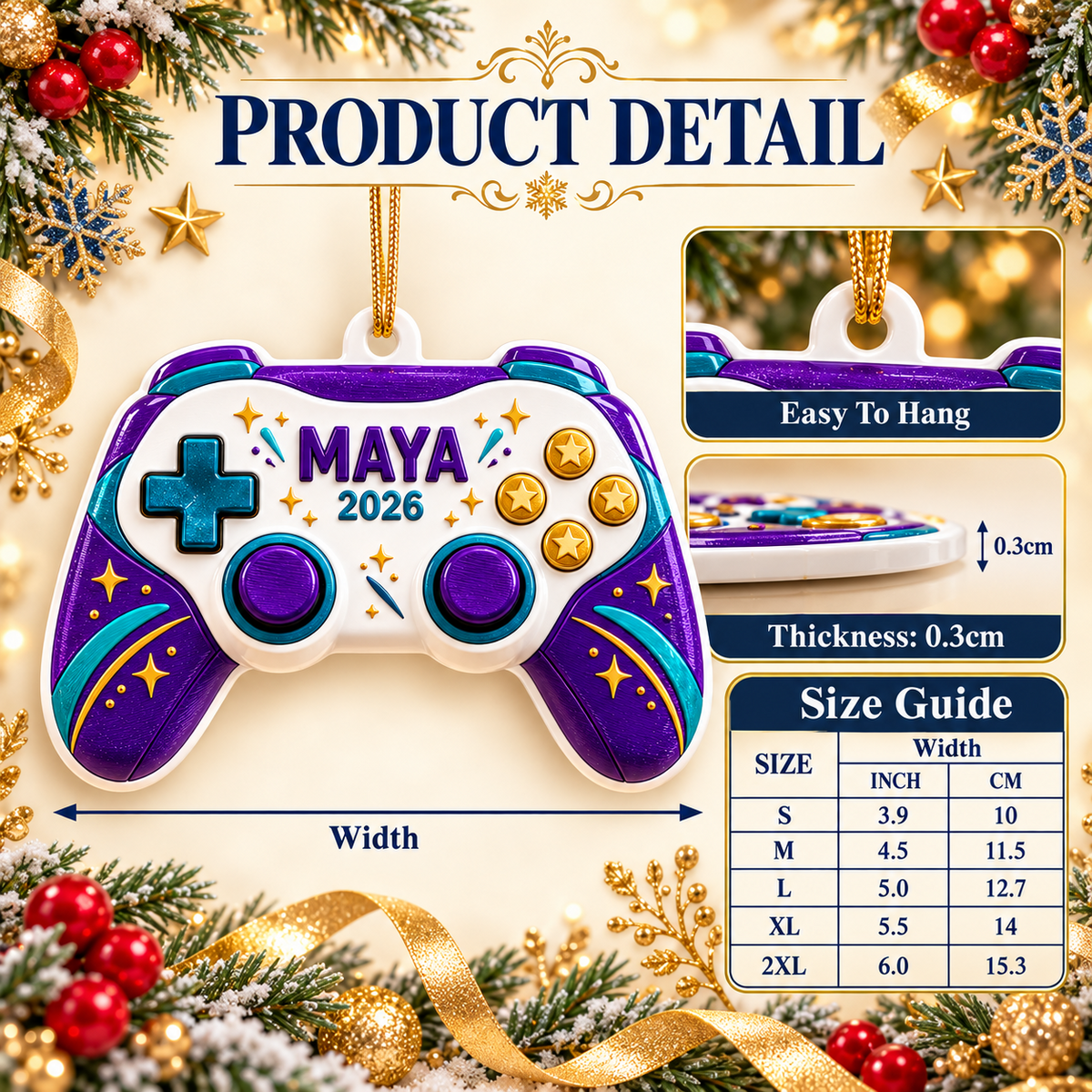 Video Game Controller Acrylic Holiday Keepsake with Star Accents - 3D Relief Ornament