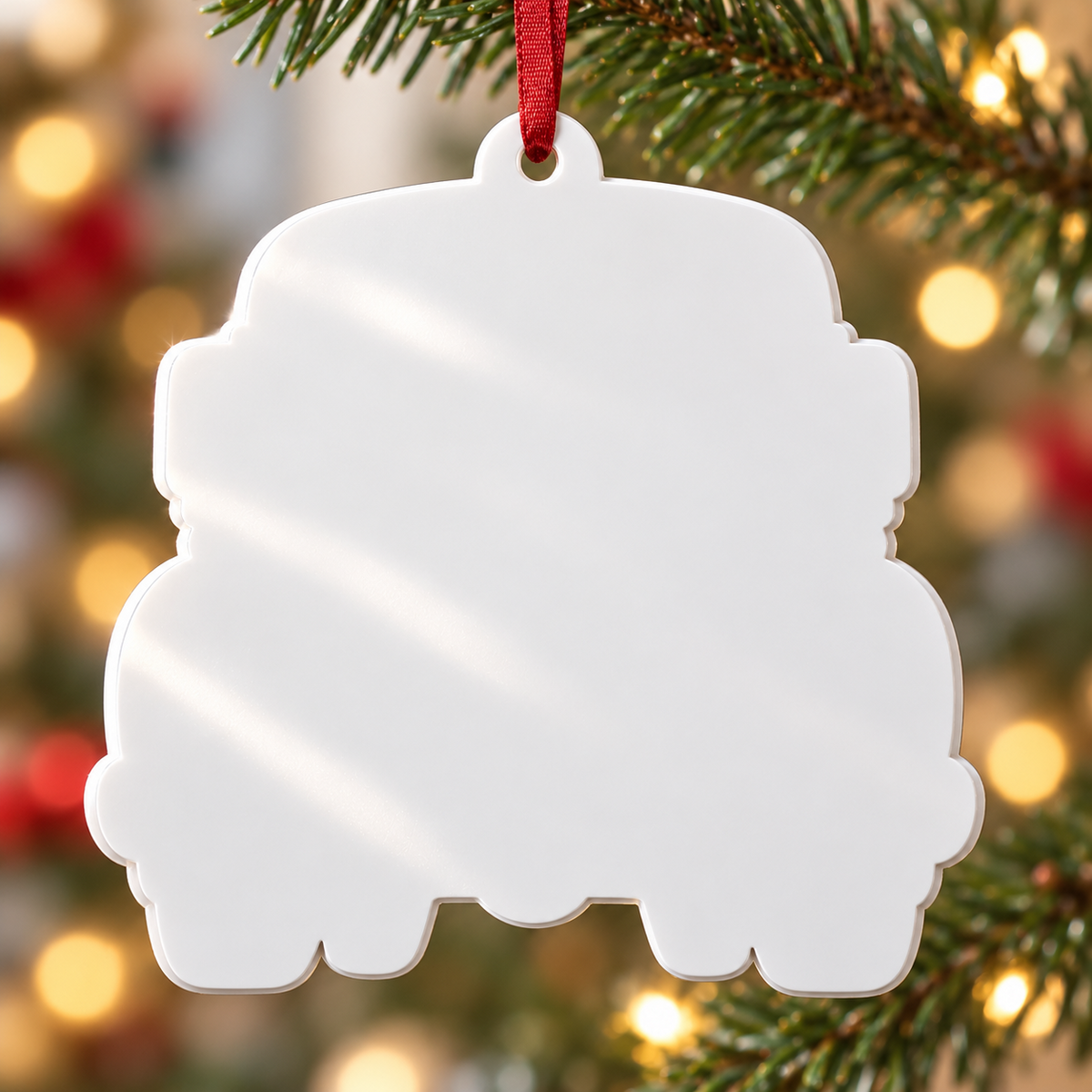 White Pickup Truck Silhouette Christmas Tree Hanging Keepsake Plaque - 3D Relief Ornament
