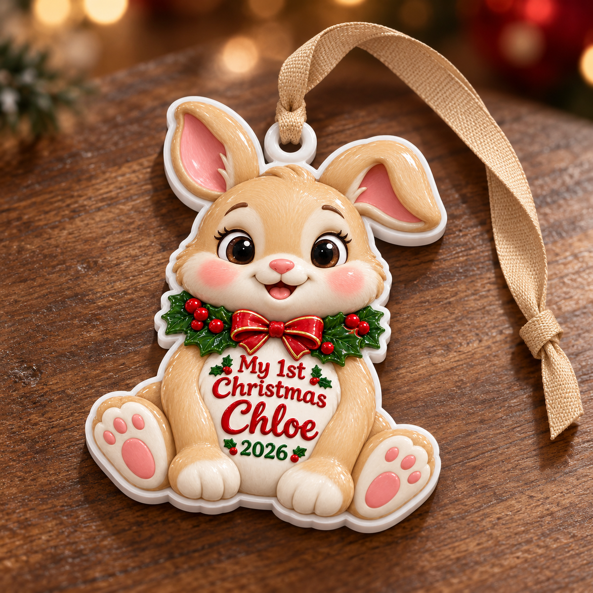 Baby Bunny First Christmas Acrylic Holiday Keepsake - 3D Relief Ornament