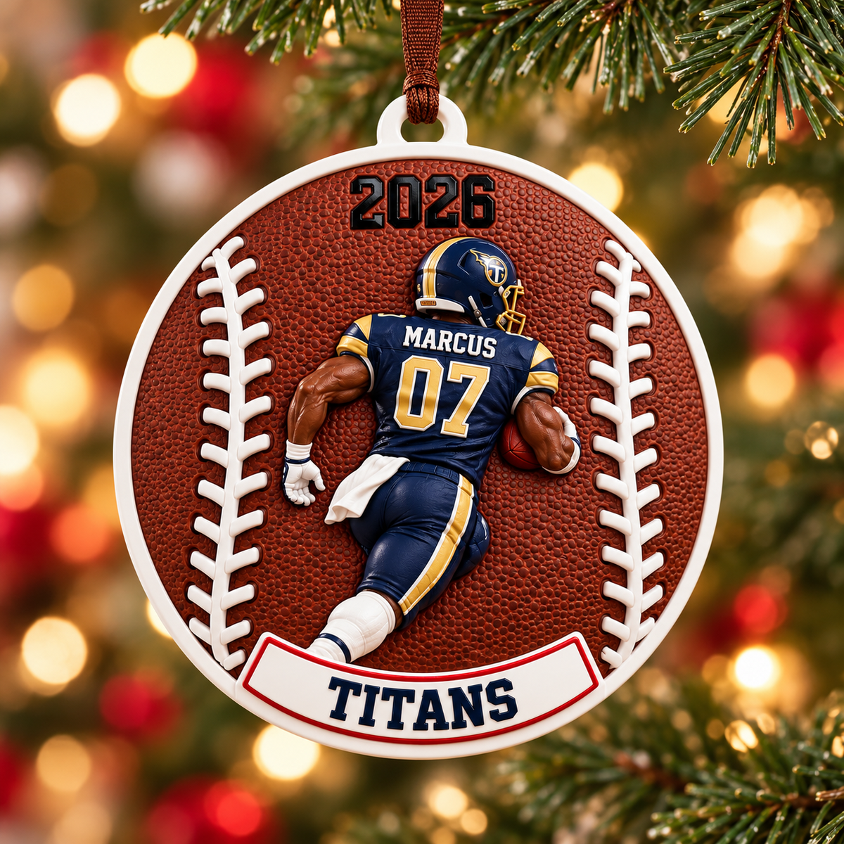 Football Running Back Round Medallion Holiday Tree Keepsake - 3D Relief Ornament