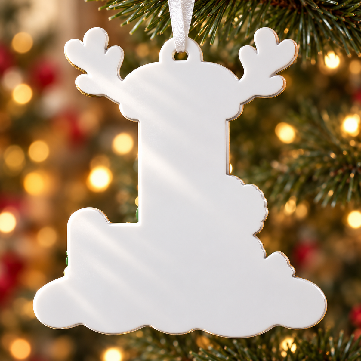 Gingerbread Letter L Holiday Tree Hanging Decor with Reindeer Antlers and Snow - 3D Relief Ornament
