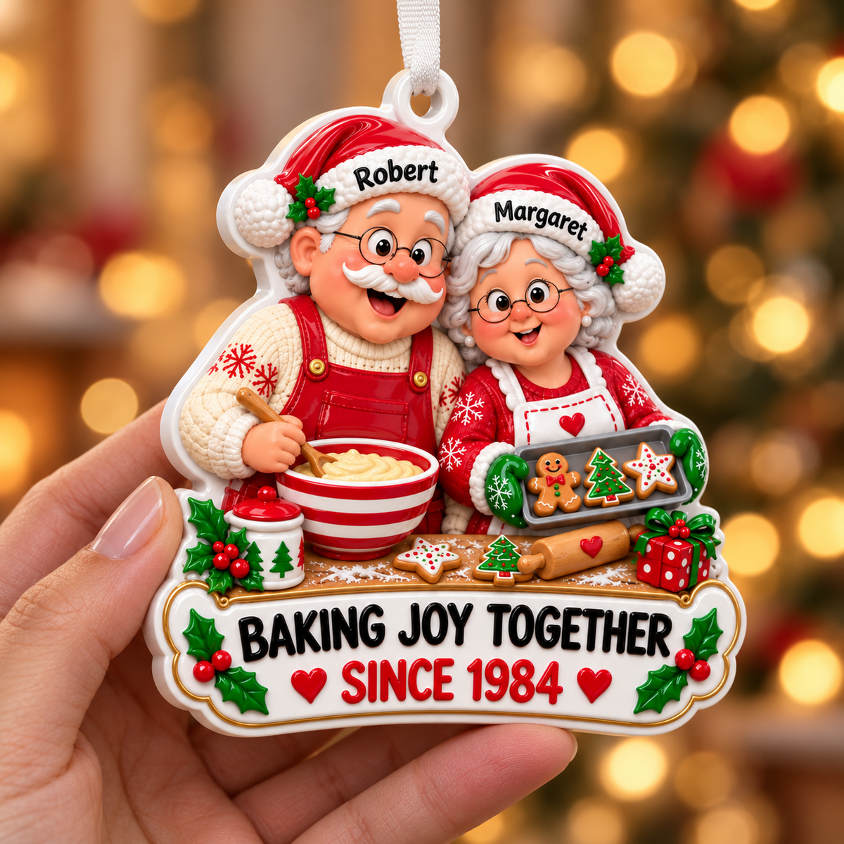Christmas Baking Couple Holiday Tree Decoration, Kitchen Cookie Keepsake - 3D Relief Ornament
