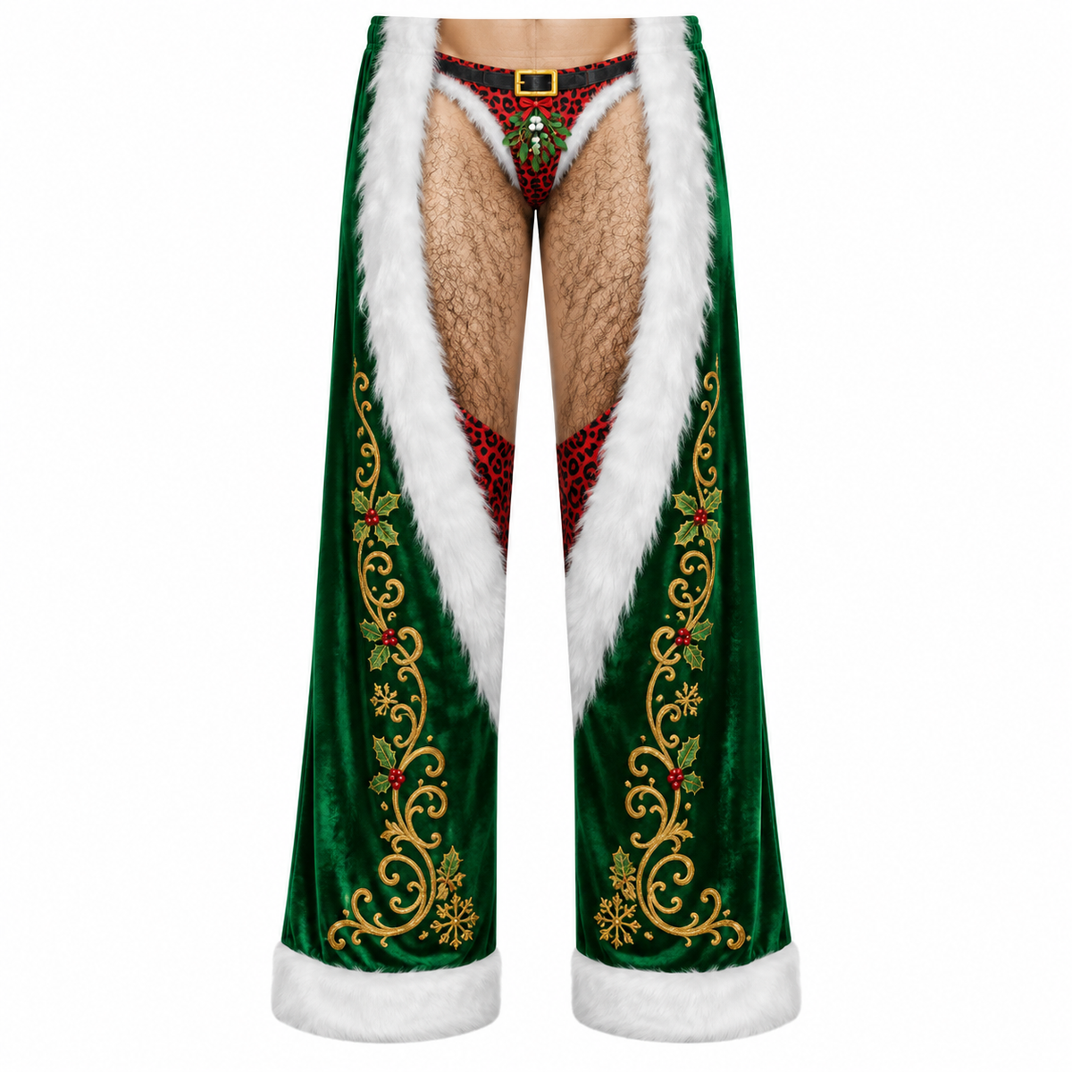 Novelty Christmas Chaps Blue Snowflake Fur Trim Holiday Pants