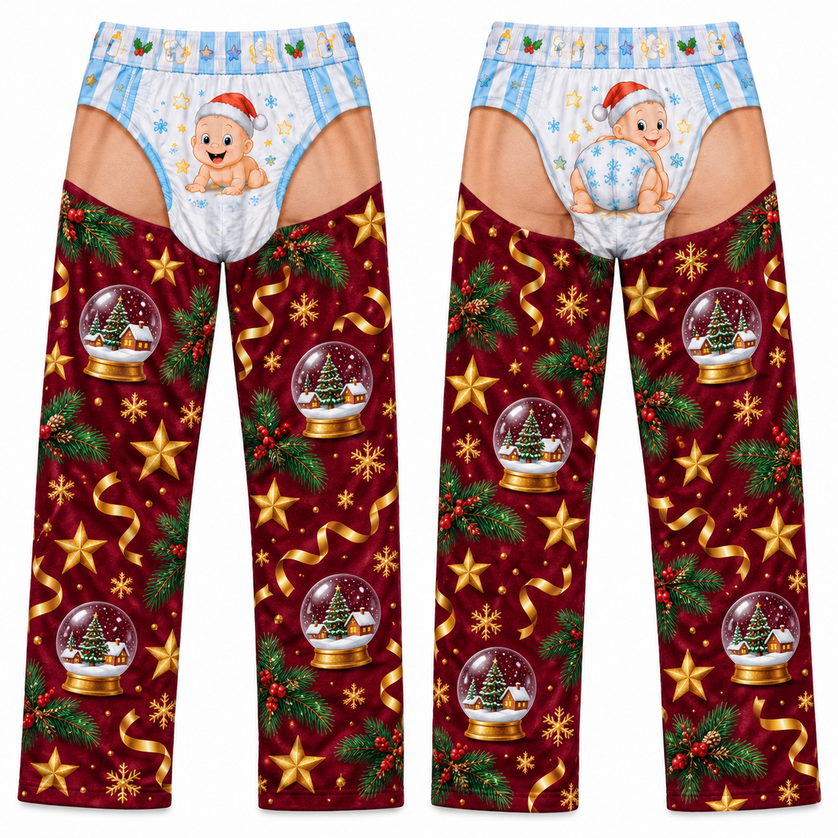 Novelty Christmas Diaper Pajama Pants Men Holiday Loungewear