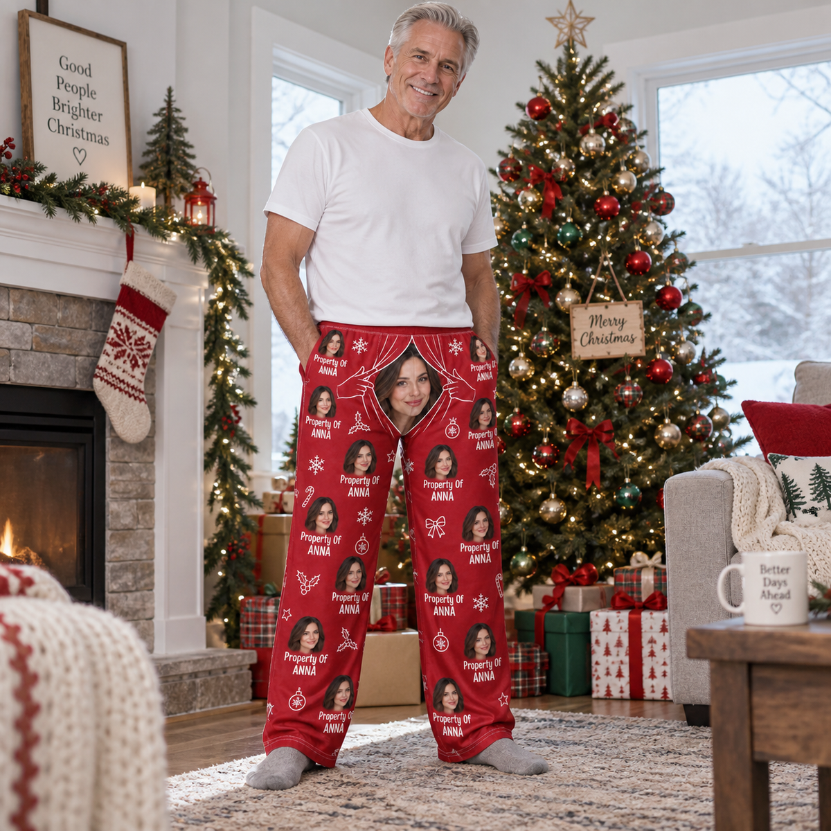 Men's Pajama Pants Red Christmas Loungewear Holiday Sleep Bottoms