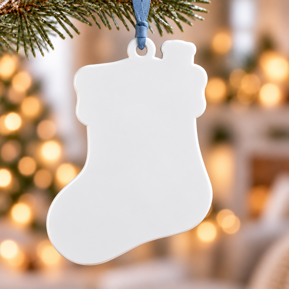 Christmas Stocking Cottage House with Winter Robin Acrylic Holiday Hanging Keepsake - 3D Relief Ornament
