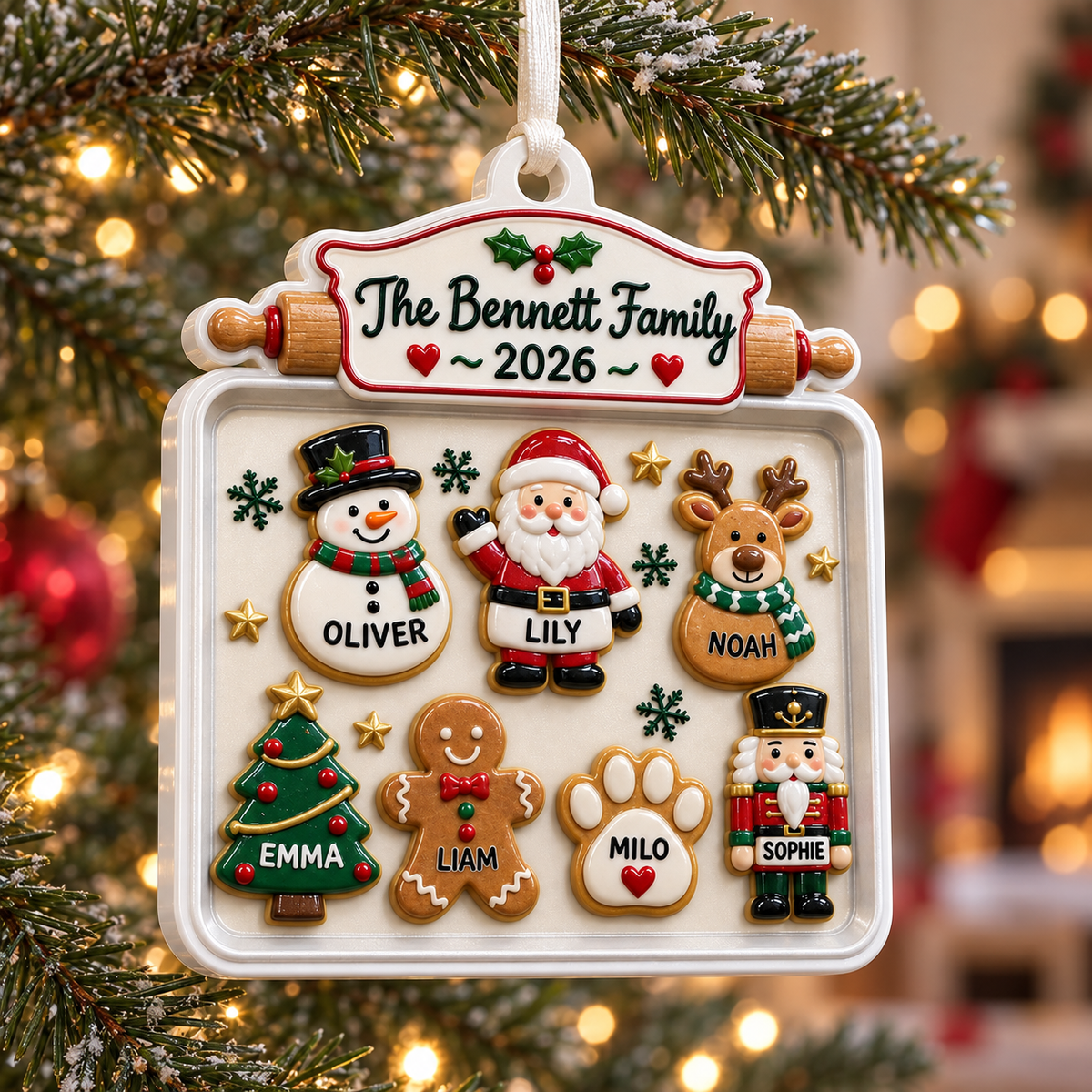 Christmas Cookie Baking Sheet Tree Decoration with Rolling Pin - 3D Relief Ornament