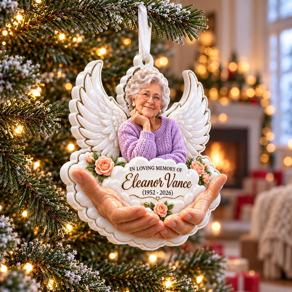 Memorial Angel Wings and Holding Hands Remembrance Keepsake - 3D Relief Ornament
