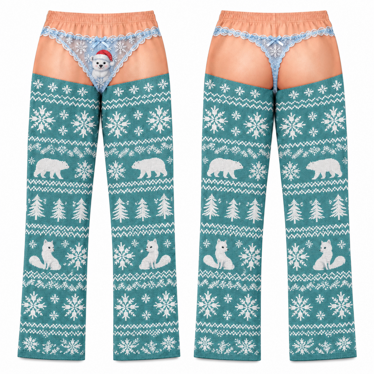 Novelty Christmas Pajama Pants with Faux Low Rise Print