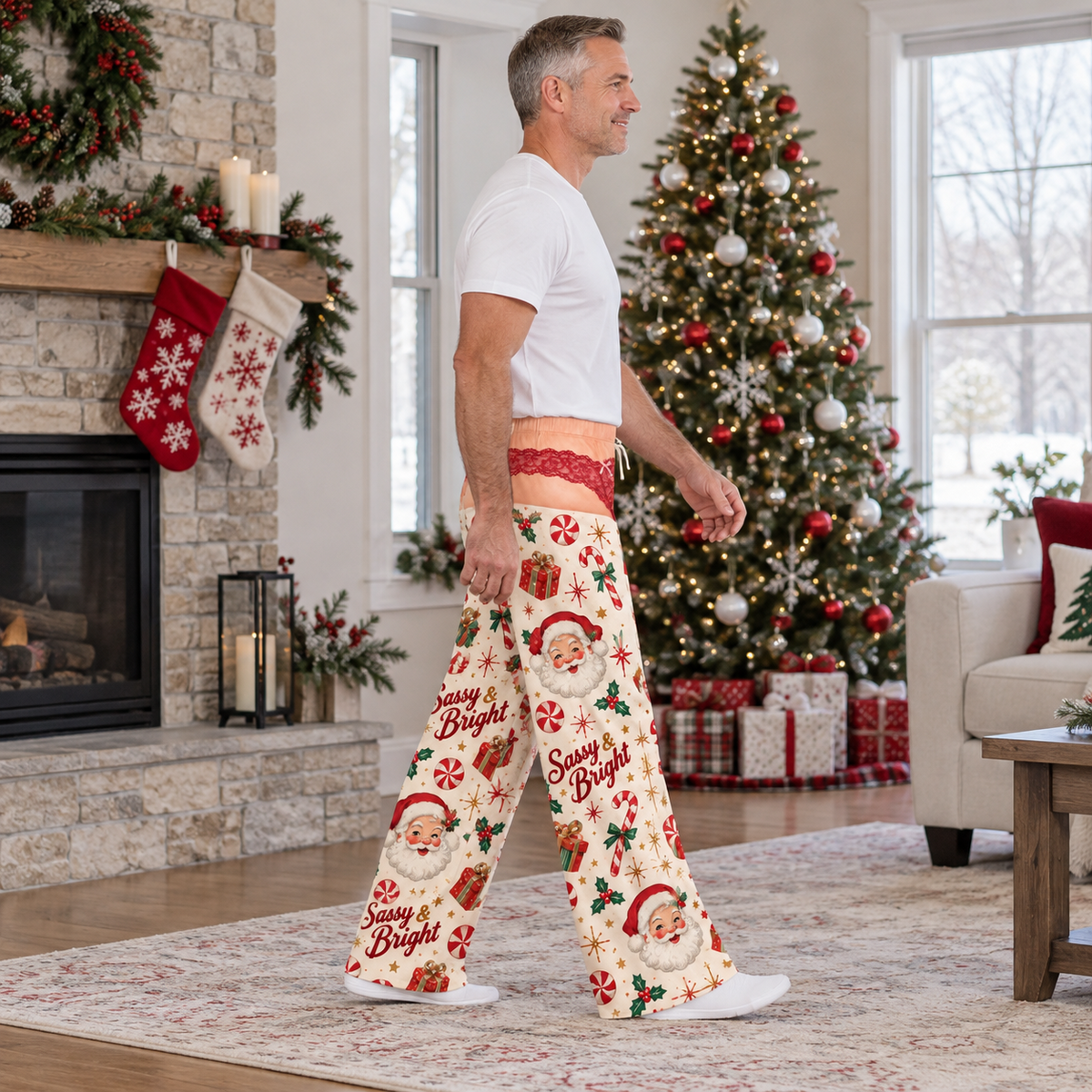 Christmas Pajama Pants Wide Leg Printed Lounge Trousers