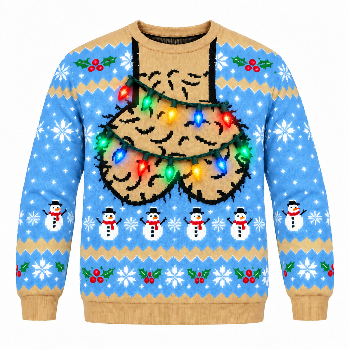 Funny Christmas Sweatshirt with Hairy Jingle Balls String Lights