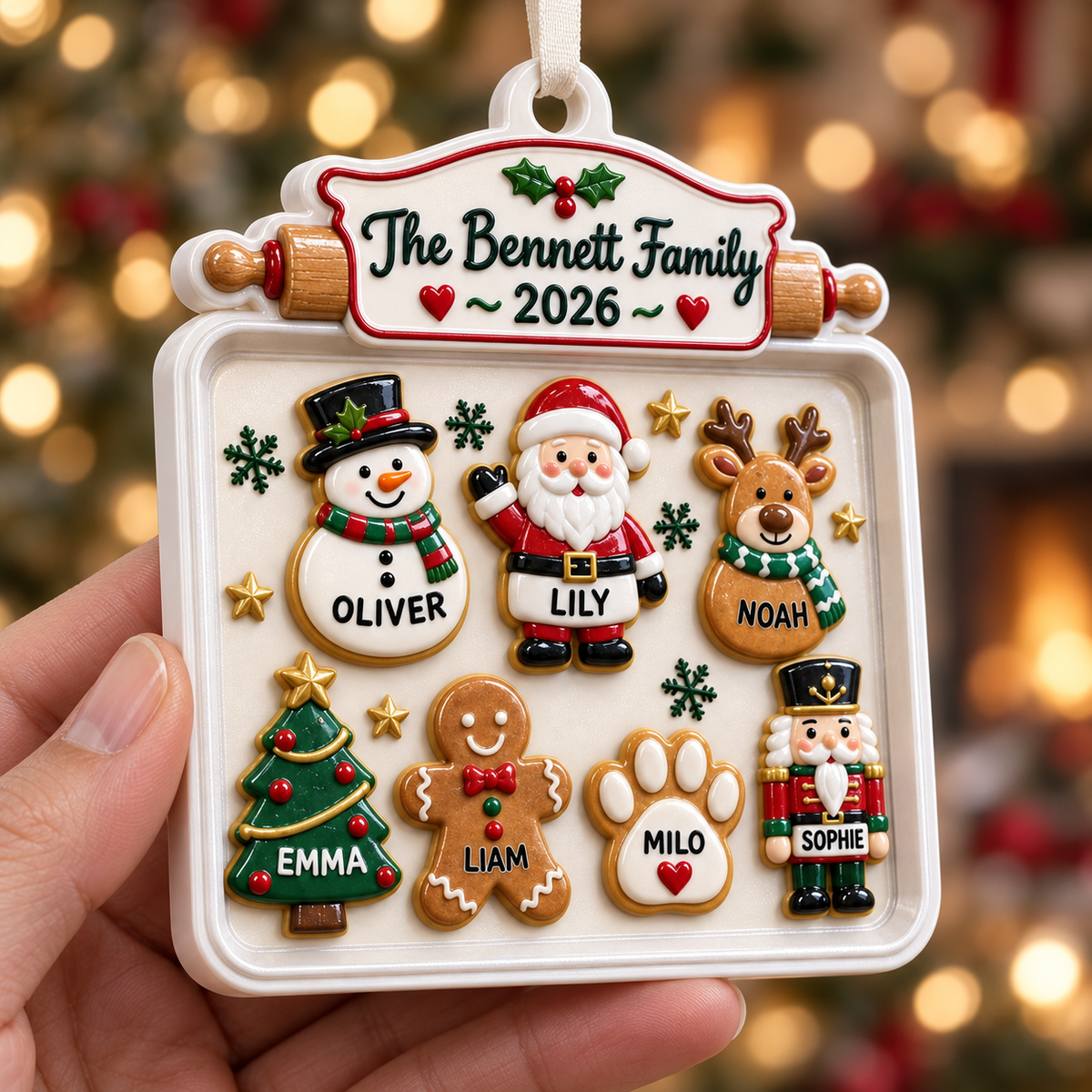 Christmas Cookie Baking Sheet Tree Decoration with Rolling Pin - 3D Relief Ornament