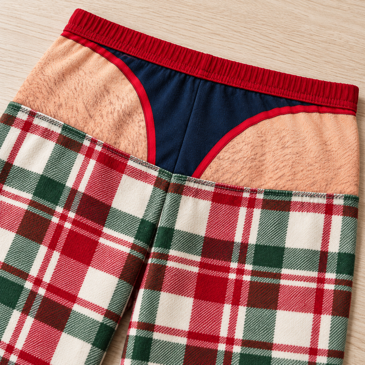 Men's Novelty Plaid Pajama Pants with Fake Sagging Briefs Print