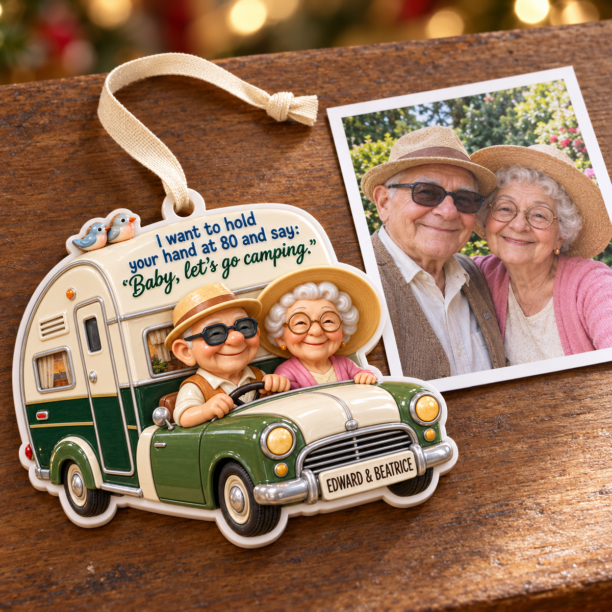 Elderly Couple Camping Car and Caravan Hanging Keepsake - 3D Relief Ornament