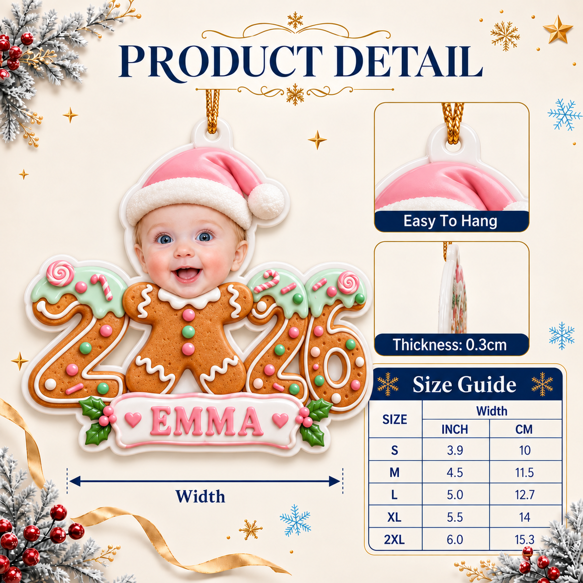 Gingerbread Cookie 2026 Baby Christmas Tree Hanging Holiday Keepsake - 3D Relief Ornament
