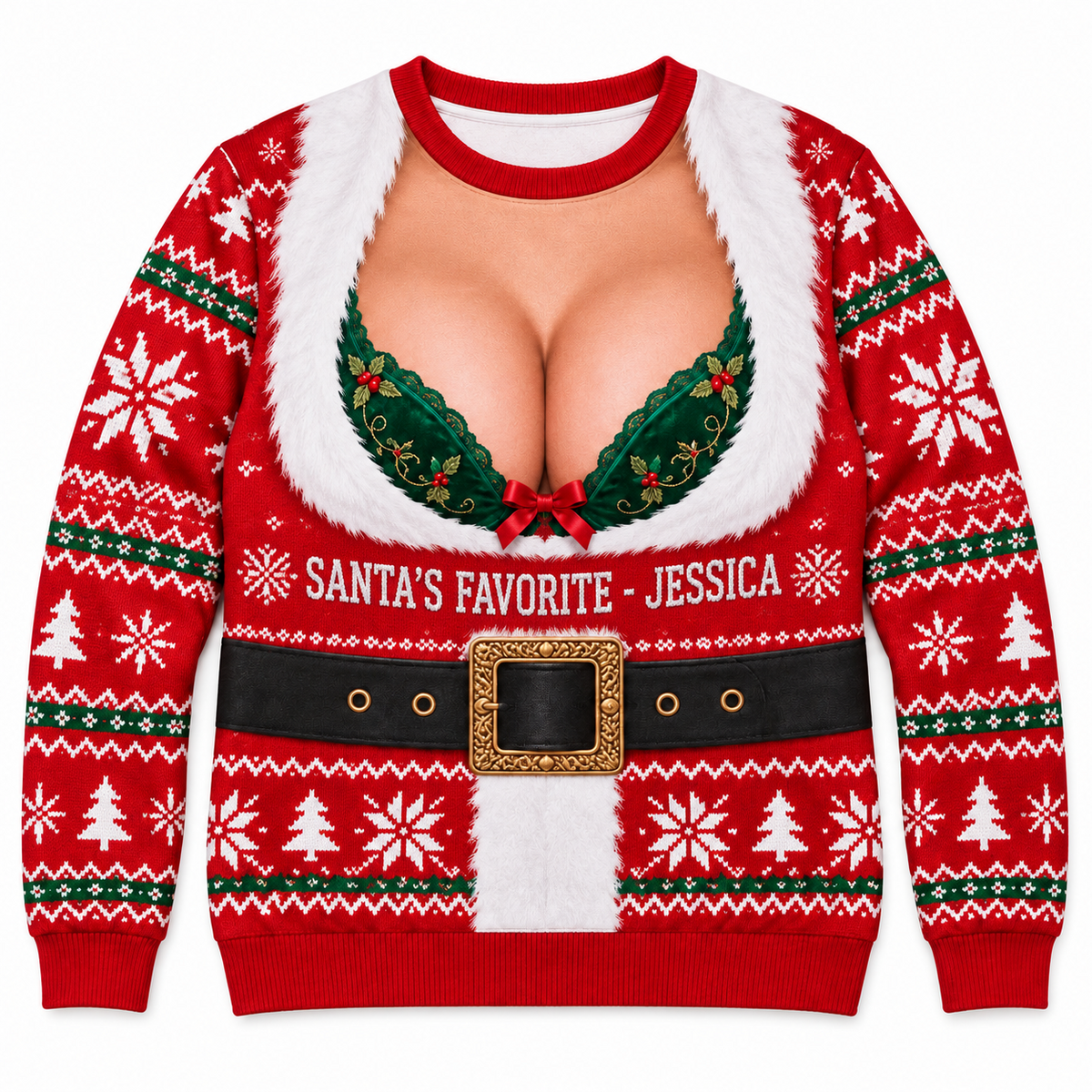 Ugly Christmas Sweatshirt Faux Cleavage Bra Graphic Gag Pullover