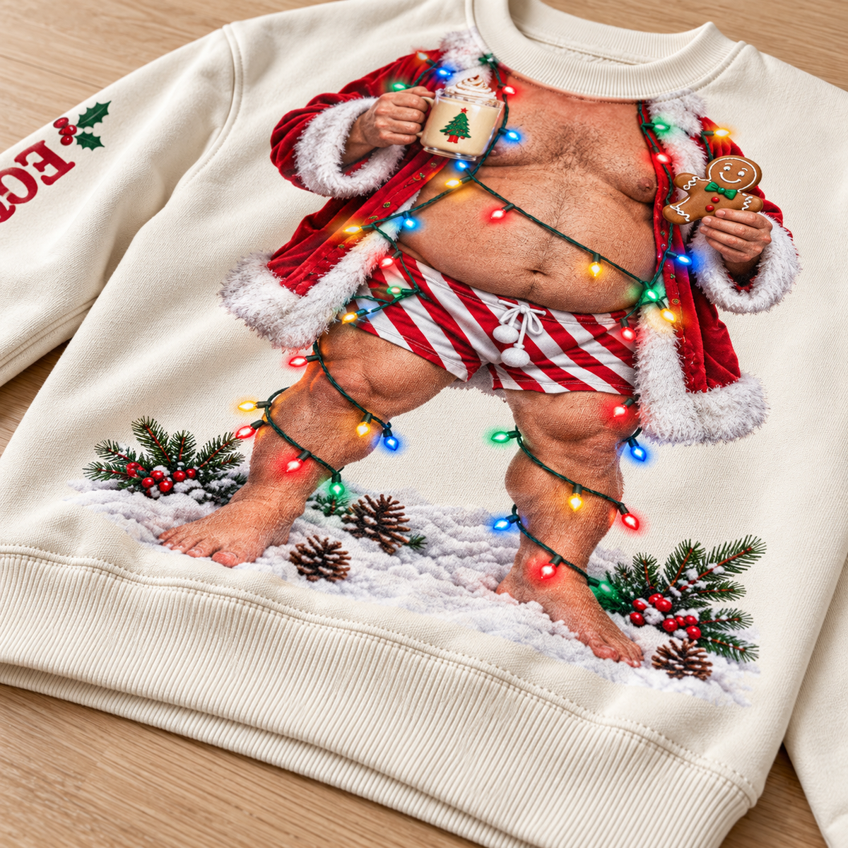 Funny Christmas Sweatshirt, Novelty Holiday Body Print Pullover