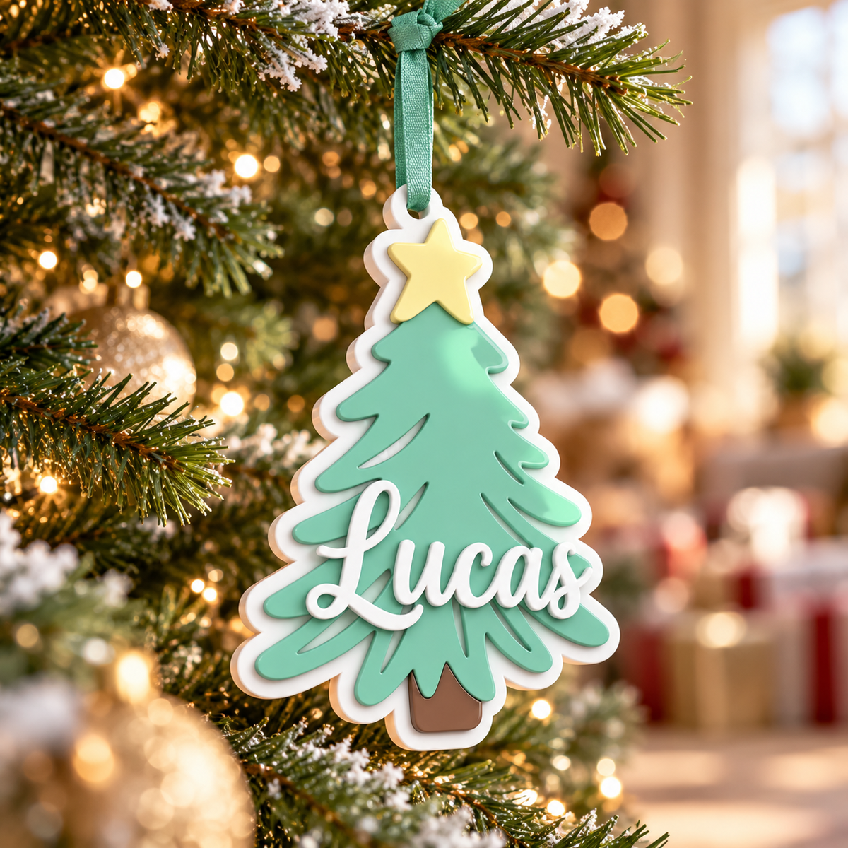 Layered Christmas Tree Holiday Hanging Decoration in Mint Green - 3D Relief Ornament