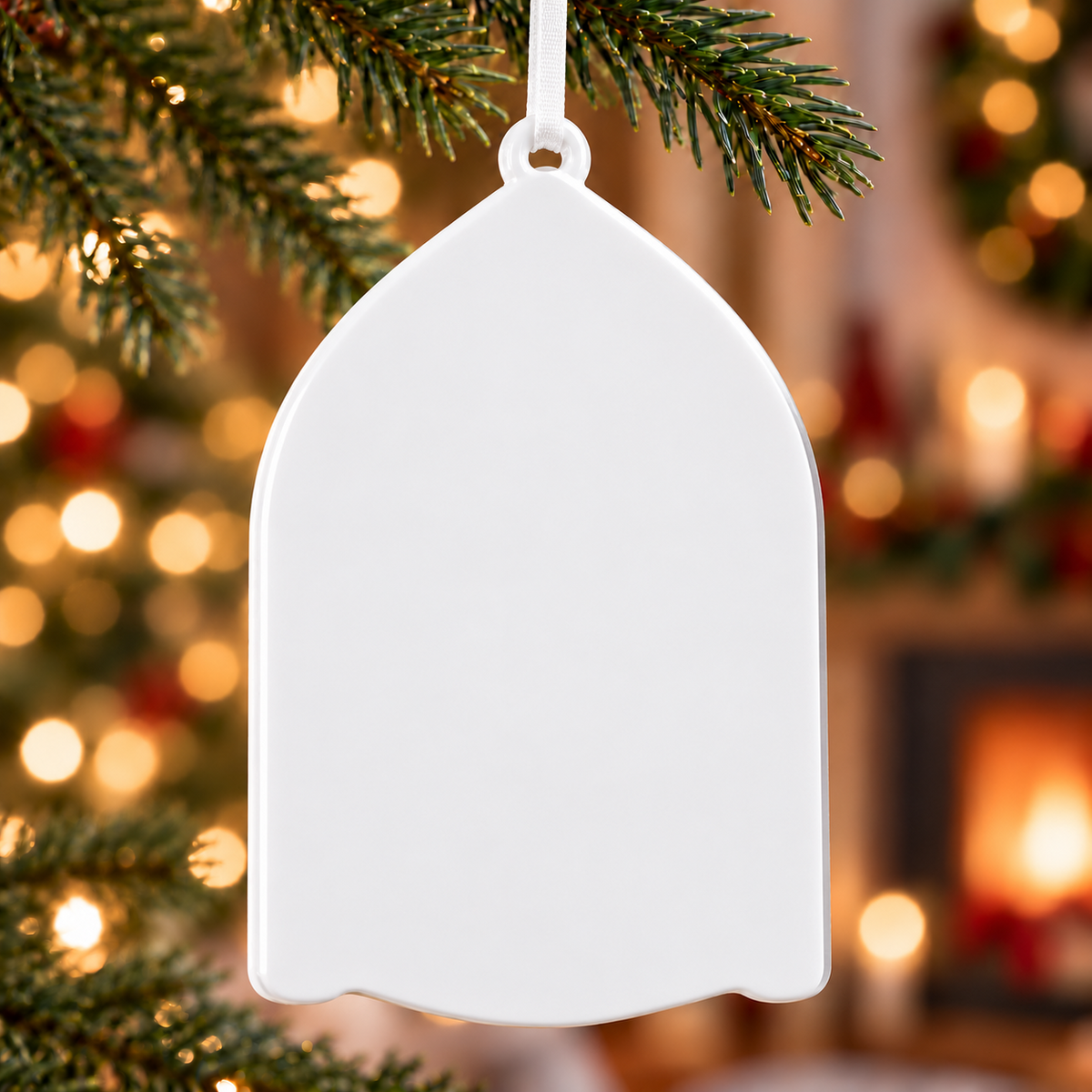 White Stag Deer Arch Acrylic Plaque with Holly Berry Flourish - 3D Relief Ornament