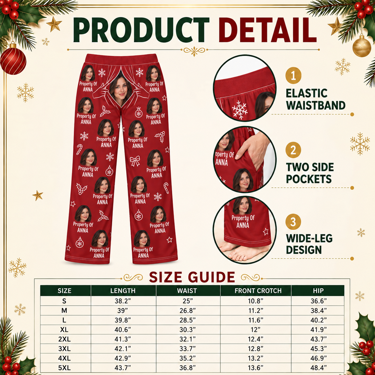 Men's Pajama Pants Red Christmas Loungewear Holiday Sleep Bottoms
