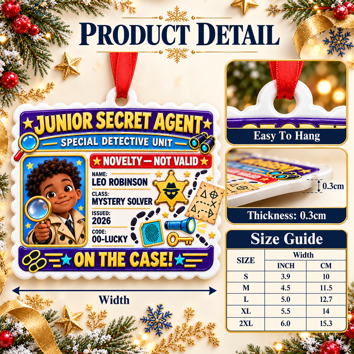 Junior Secret Agent Detective Badge ID Card Acrylic - 3D Relief Ornament