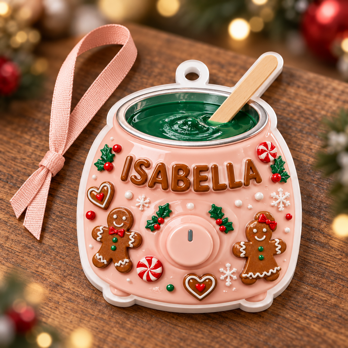 Pink Wax Warmer Esthetician Holiday Gingerbread Tree Decor - 3D Relief Ornament