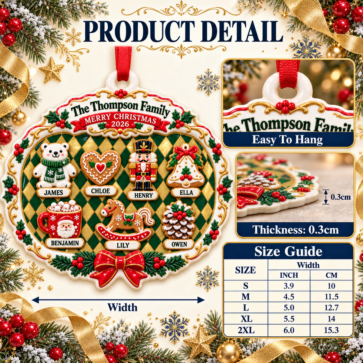 Family Christmas Plaque with Holiday Gingerbread Characters - 3D Relief Ornament