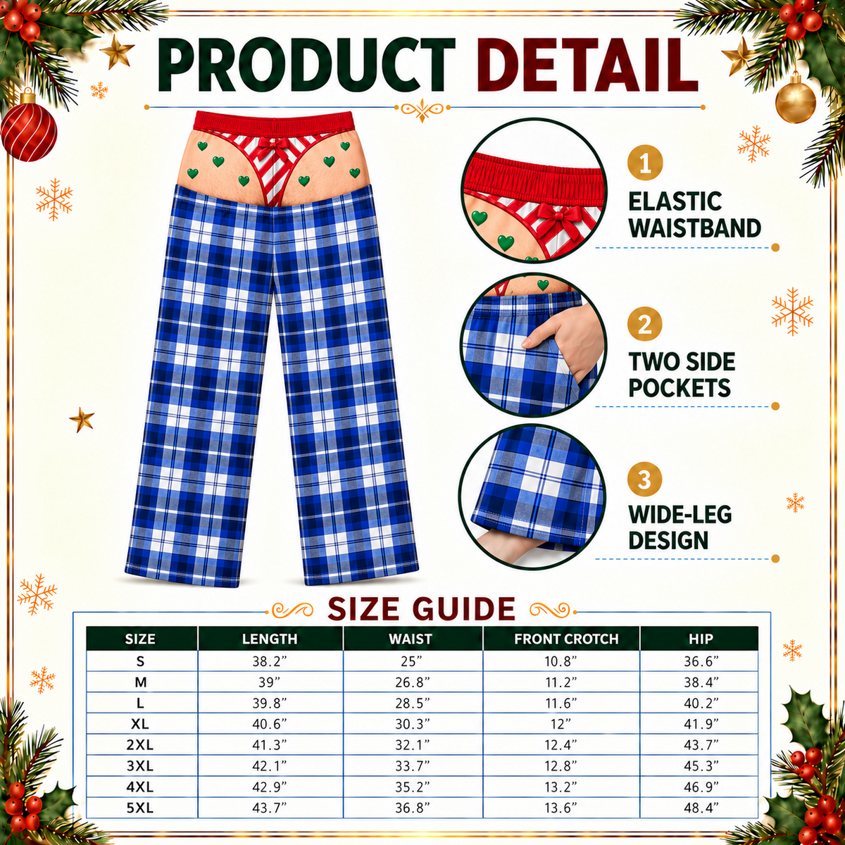 Novelty Plaid Pajama Pants with Faux Bikini Print Lounge Bottoms