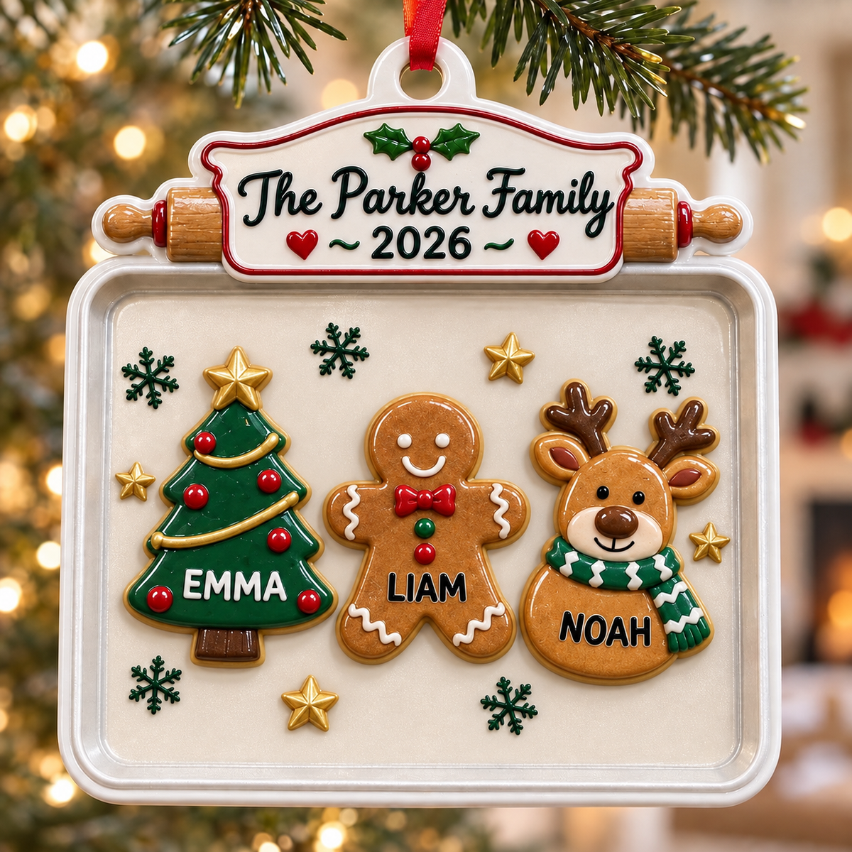 Christmas Cookie Baking Sheet Tree Decoration with Rolling Pin - 3D Relief Ornament