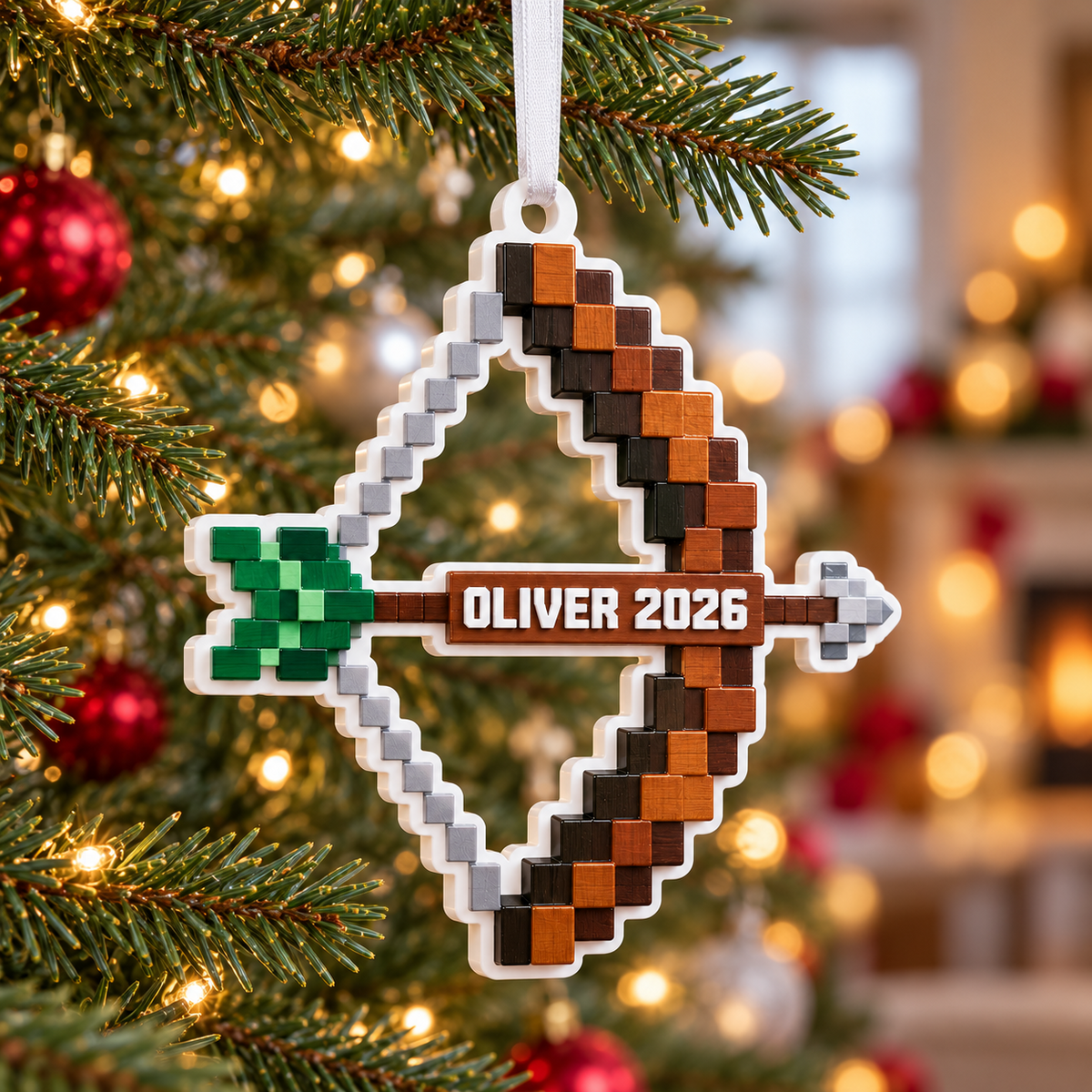 Pixel Art Bow and Arrow Holiday Tree Hanging Decor - 3D Relief Ornament
