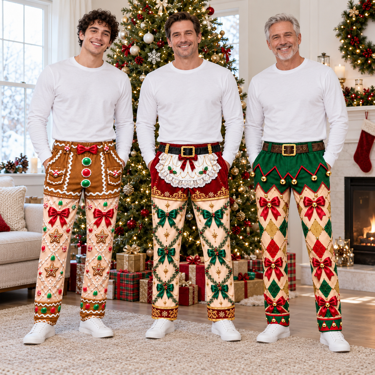 Christmas Holiday Print Trousers Casual Elastic Waist Pants