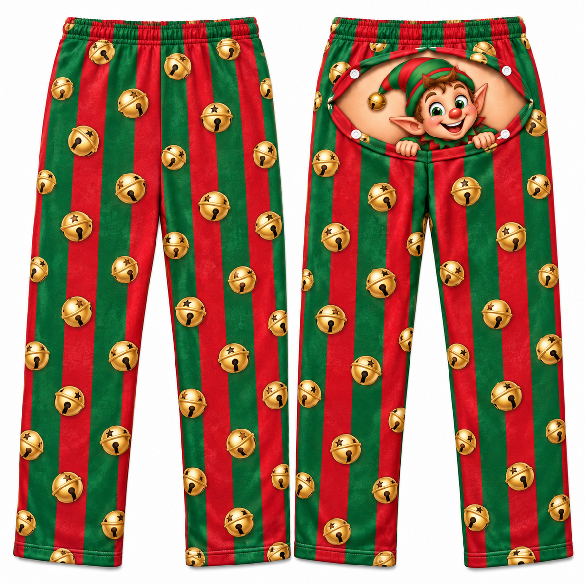 Funny Christmas Pajama Pants with Butt Flap Graphic Print