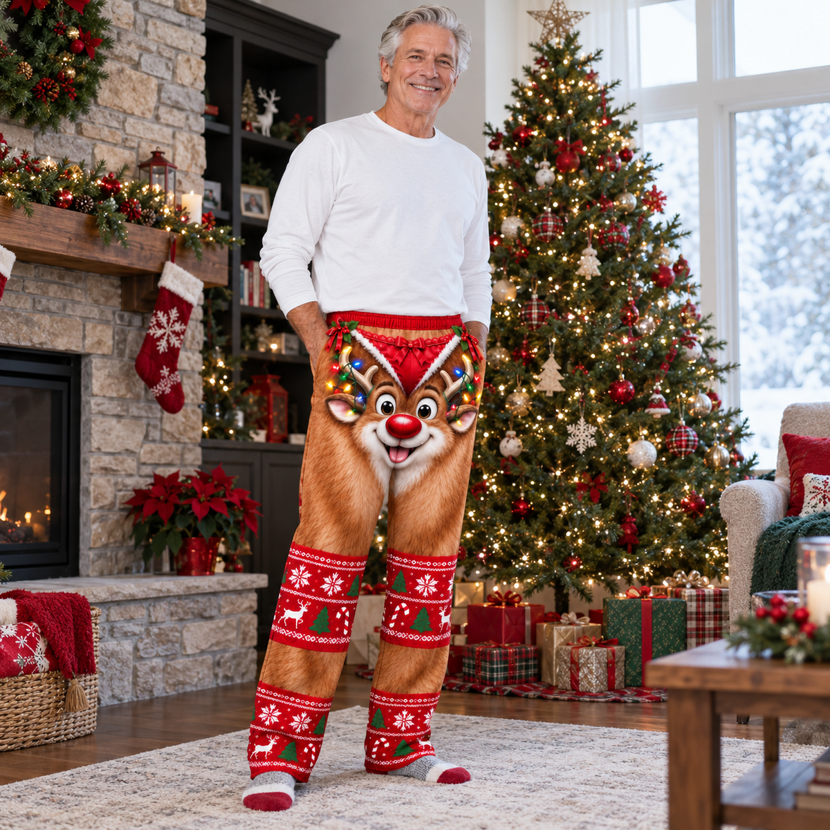 Christmas Animal Pajama Pants, Novelty Fleece Holiday Sleepwear