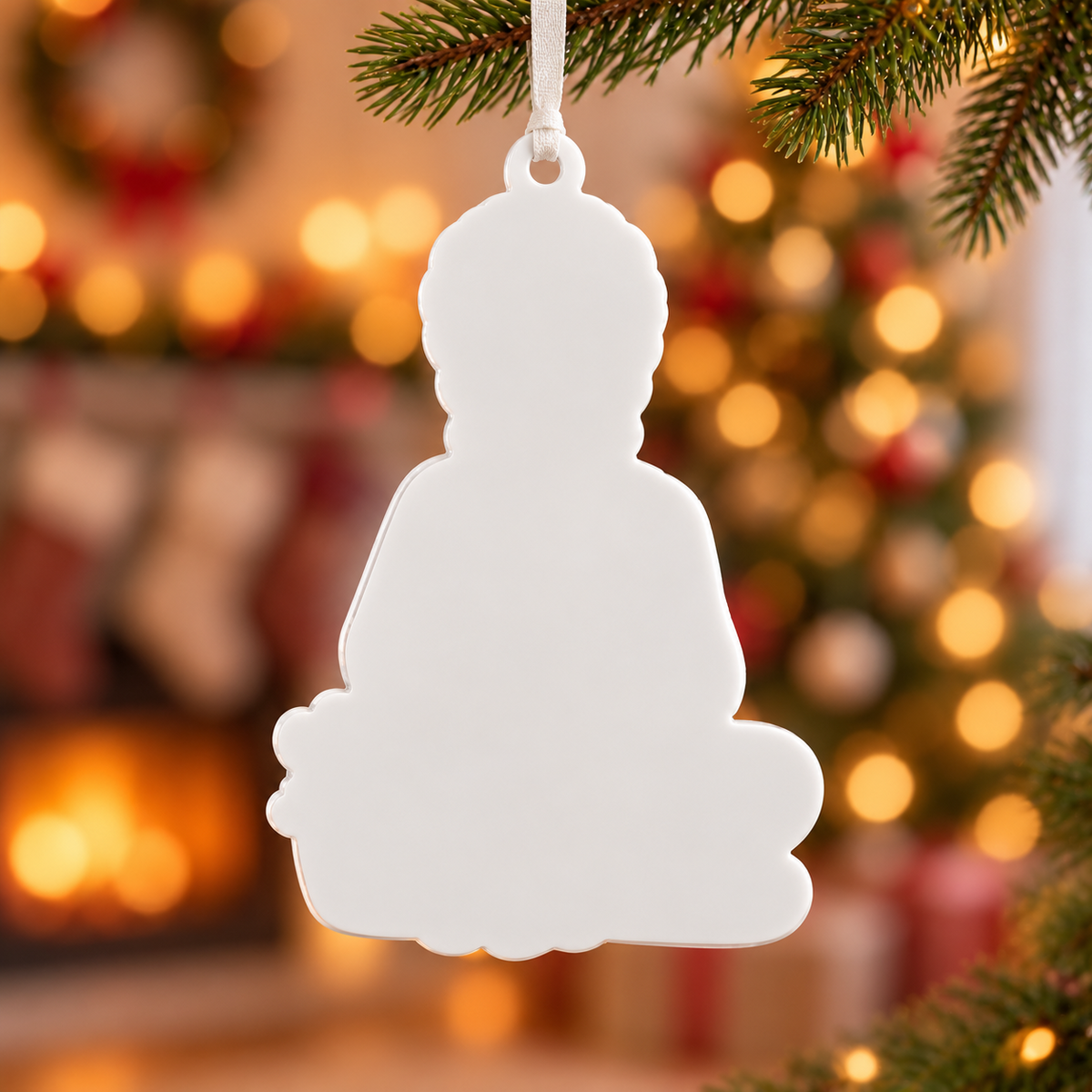 Knitting Girl Crafter with Yarn Basket Acrylic Holiday Hanging Keepsake - 3D Relief Ornament
