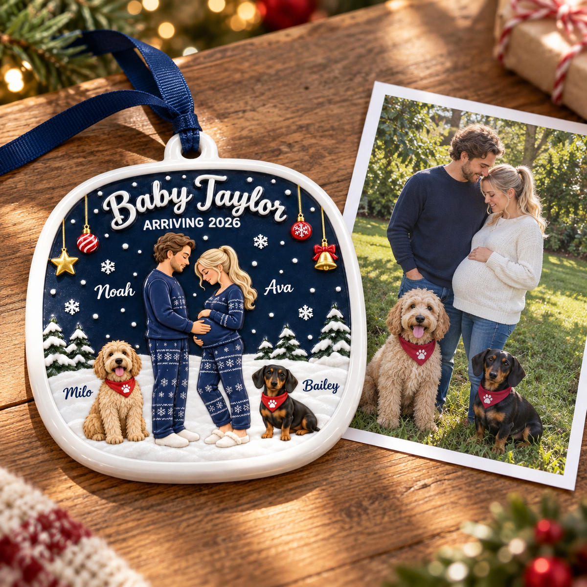 Expecting Parents Pregnancy Announcement with Dogs Plaque - 3D Relief Ornament