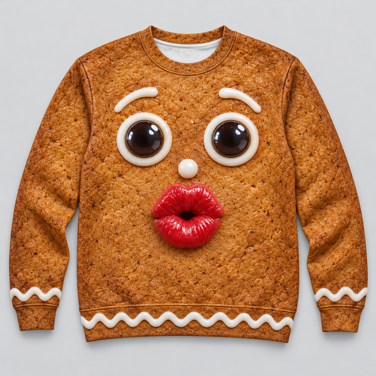 Funny Christmas Sweatshirt 3D Kissing Face Holiday Character Pullover