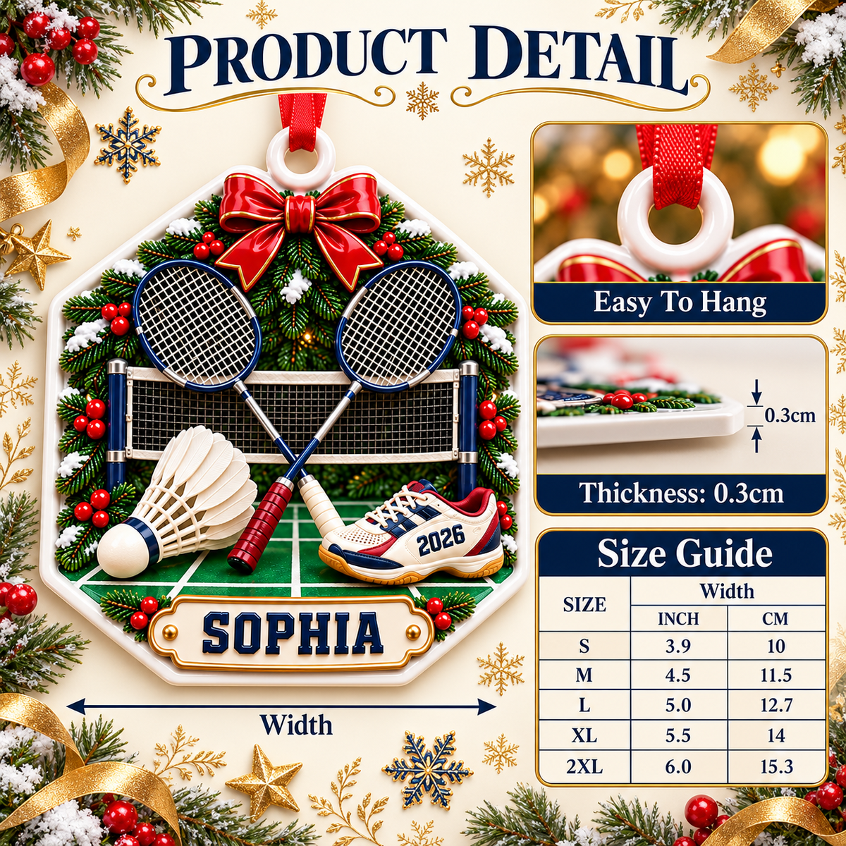 Badminton Rackets and Shuttlecock Court Hexagon Holiday Keepsake - 3D Relief Ornament