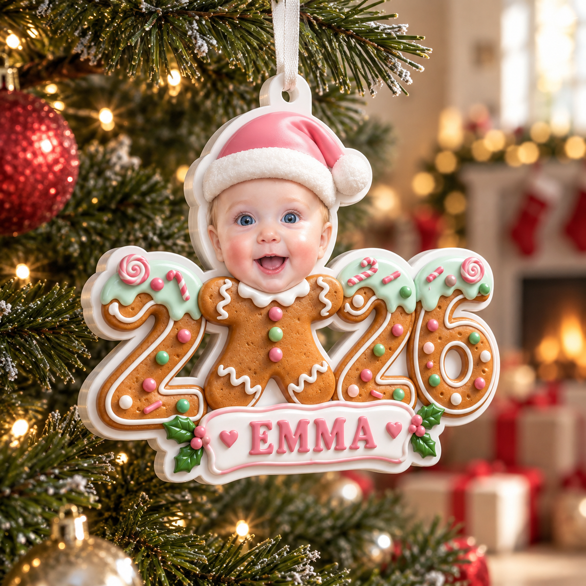 Gingerbread Cookie 2026 Baby Christmas Tree Hanging Holiday Keepsake - 3D Relief Ornament