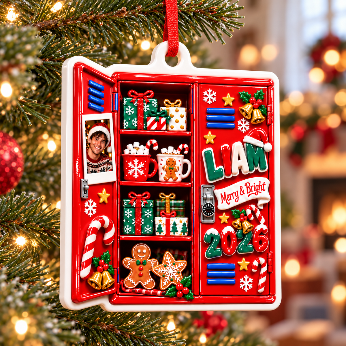 School Locker Holiday Keepsake with Christmas Treats and Gifts Decor - 3D Relief Ornament