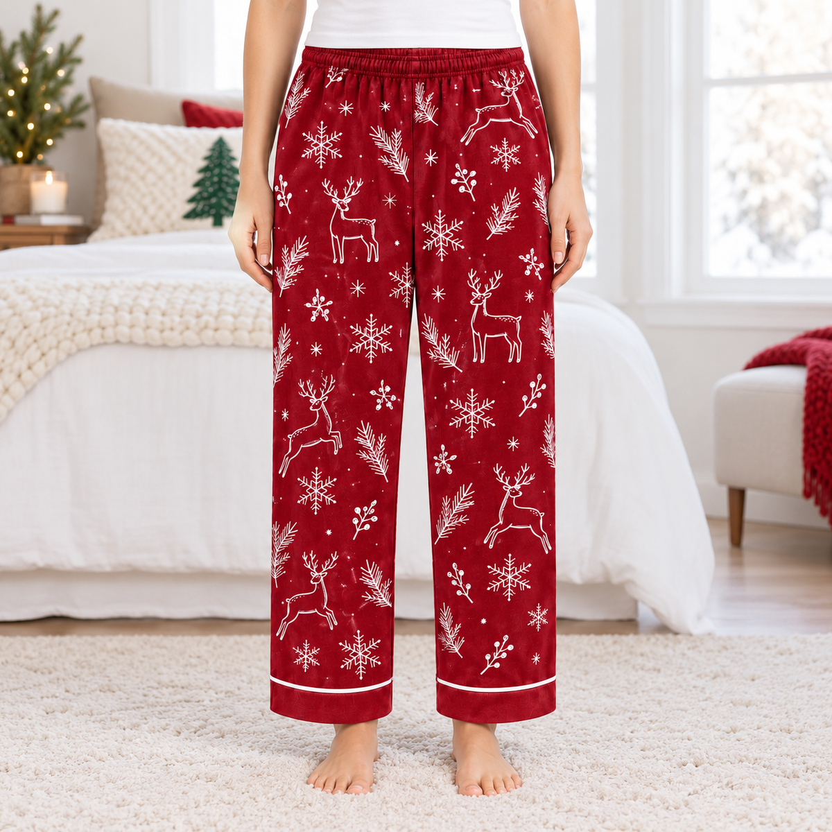Mens Novelty Christmas Pajama Pants Red Reindeer Gag Sleepwear