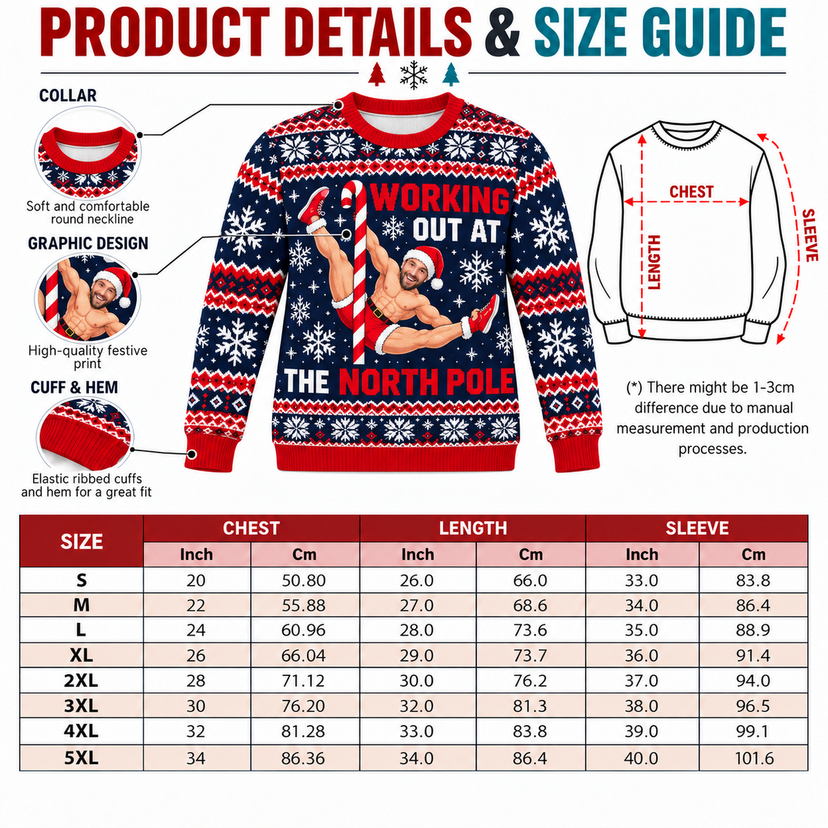Christmas Sweatshirt Working Out At The North Pole Graphic Crewneck