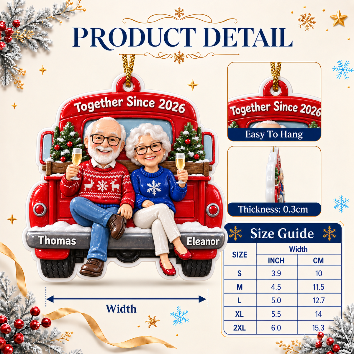 White Pickup Truck Silhouette Christmas Tree Hanging Keepsake Plaque - 3D Relief Ornament