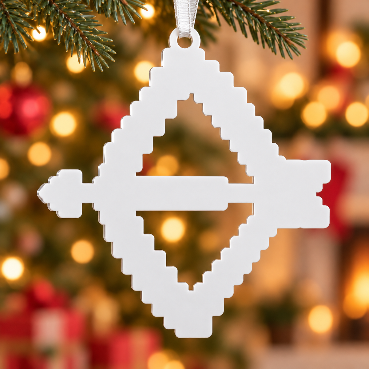 Pixel Art Bow and Arrow Holiday Tree Hanging Decor - 3D Relief Ornament