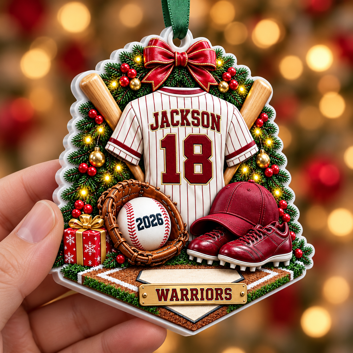 Baseball Player Jersey and Gear Festive Holiday Keepsake - 3D Relief Ornament