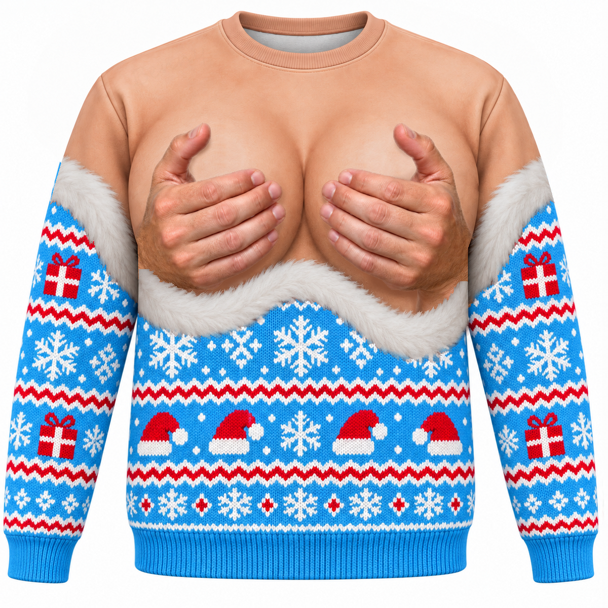 Crewneck Sweatshirt Ugly Christmas Novelty Chest Illusion Print