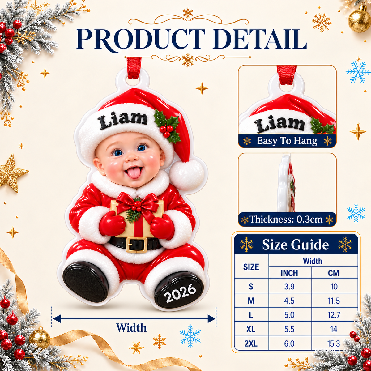 Red Santa Hat and Gold Gift Box Christmas Picture Frame Hanging Decor - 3D Relief Ornament