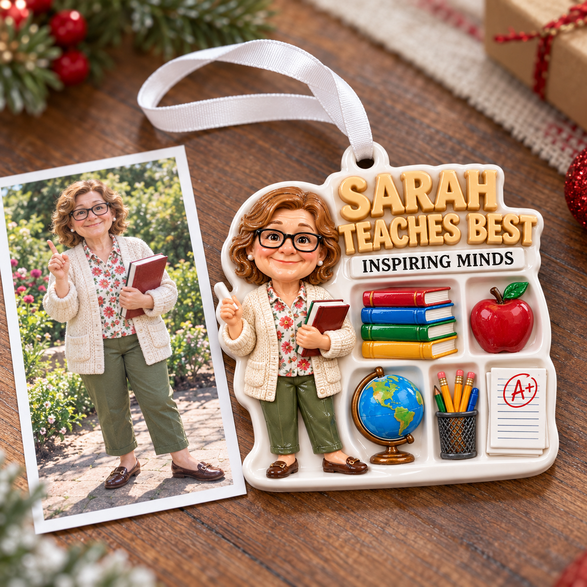 Inspiring Minds Classroom Shelf and Female Teacher Figurine - 3D Relief Ornament